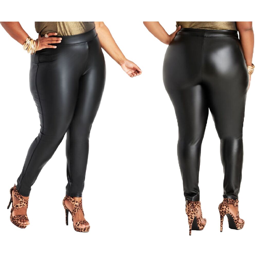 Ashley‎ Stewart Faux Leather Leggings Size 22/24 Black Pull On Pants Vegan